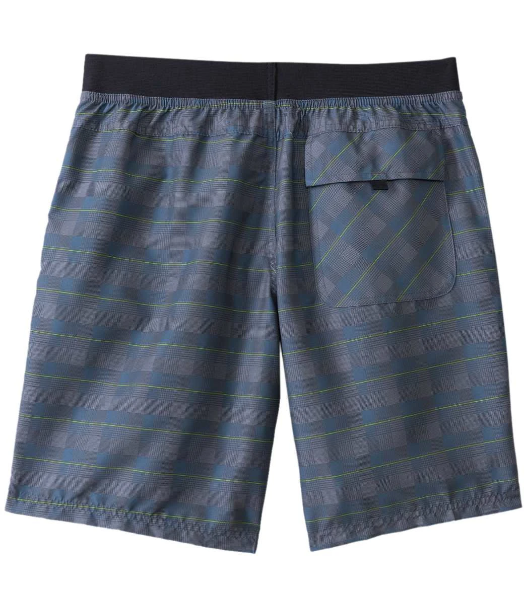 PrAna Men's Mojo Yoga Shorts Grey Blue Plaid