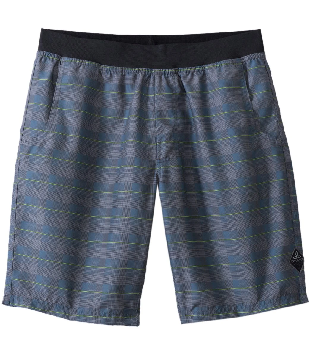 PrAna Men's Mojo Yoga Shorts Grey Blue Plaid - Image 2
