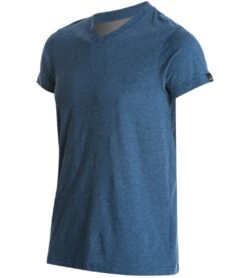 PrAna Men's V Neck Short Sleeve Workout Tee Denim Heather
