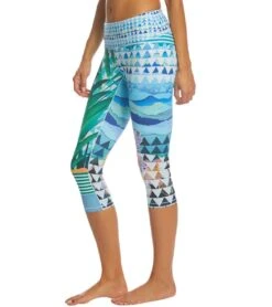 PrAna Pillar Printed Yoga Capris Bluegrass Paradise